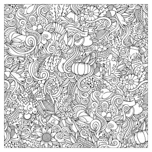 Coloriage de à imprimer pour adultes : Thanksgiving-doodle-carre-par-Olga-Kostenko