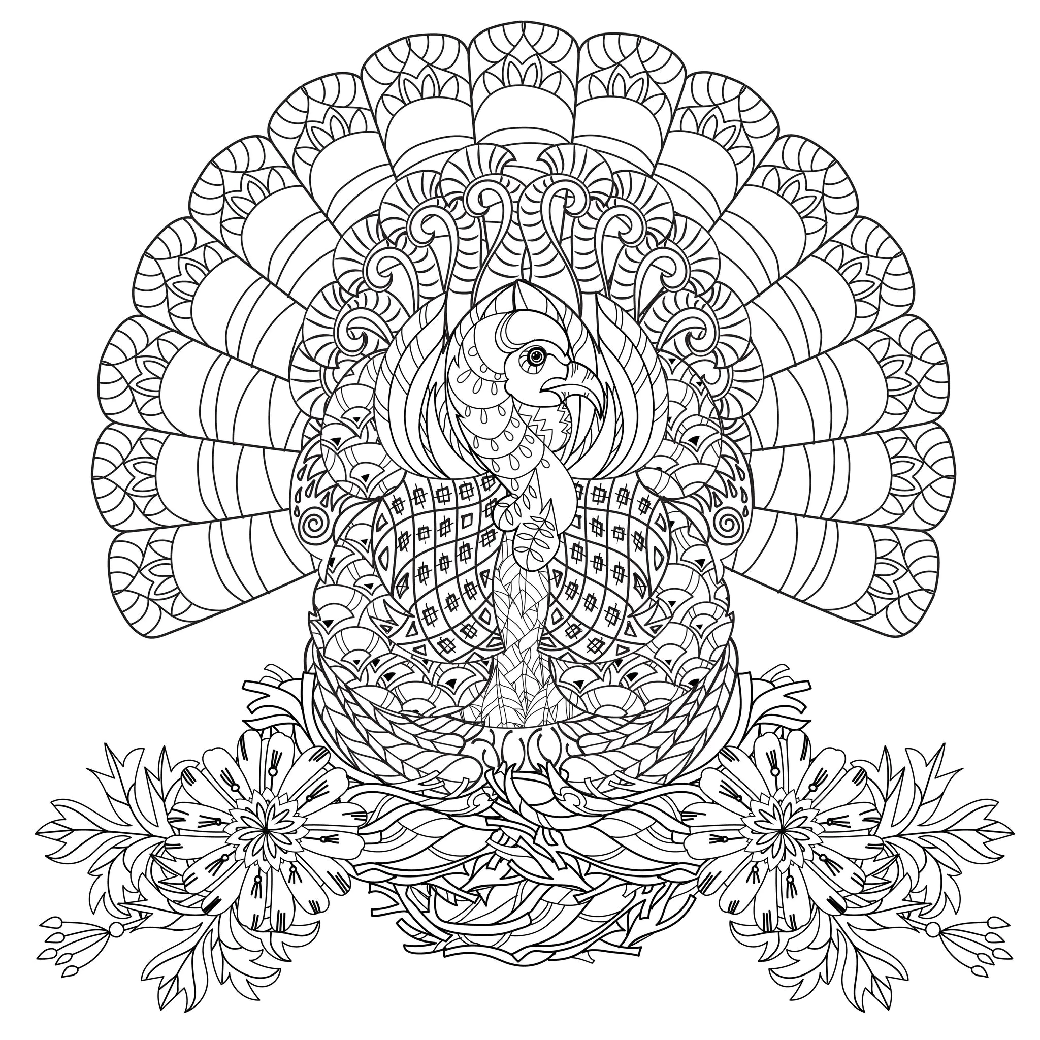Thanksgiving dinde (Coloriage à imprimer pour adultes)