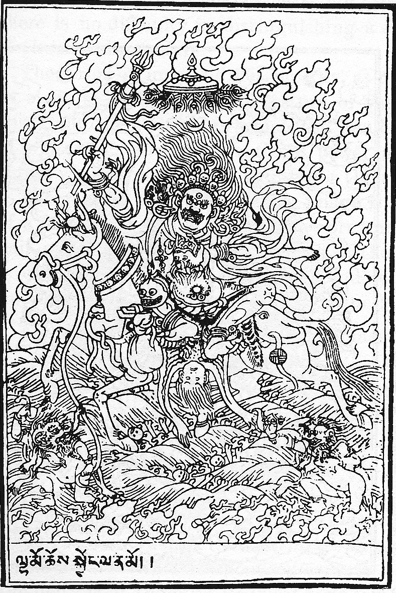 Coloriage de Palden Llhamo : dharmapala protecteur des enseignements de Bouddha