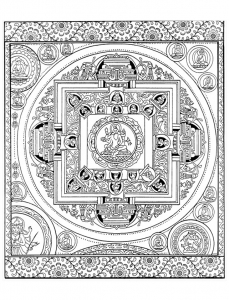 Coloriage de Tibet à imprimer pour adultes : Mandala-tibetain