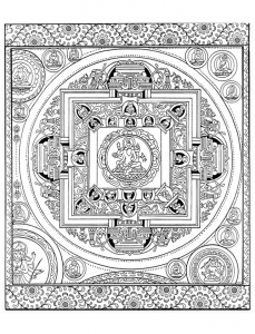 Coloriage adulte mandala tibetain