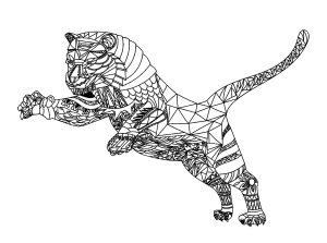 Coloriage tigre et motifs geometriques