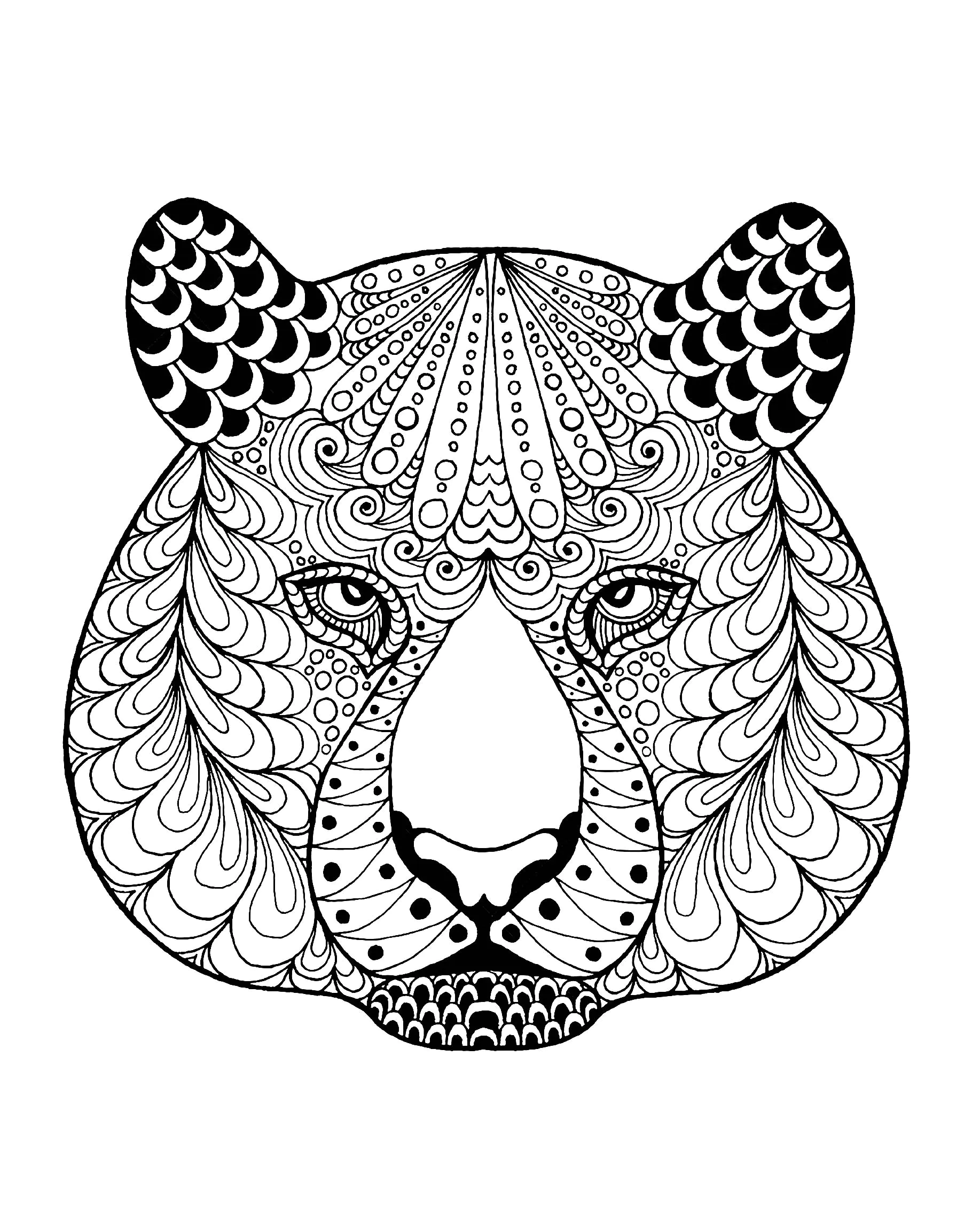 Tete de tigre et motifs (Coloriage à imprimer pour adultes)