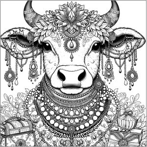 Vache avec de jolis bijoux (Coloriage de Domandalas)