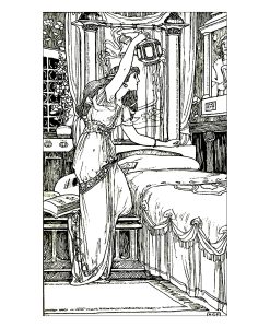 Coloriage de à imprimer pour adultes : Vintage-dessin-femme-lampe