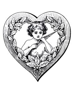 Coloriage vintage petit cupidon dans coeur