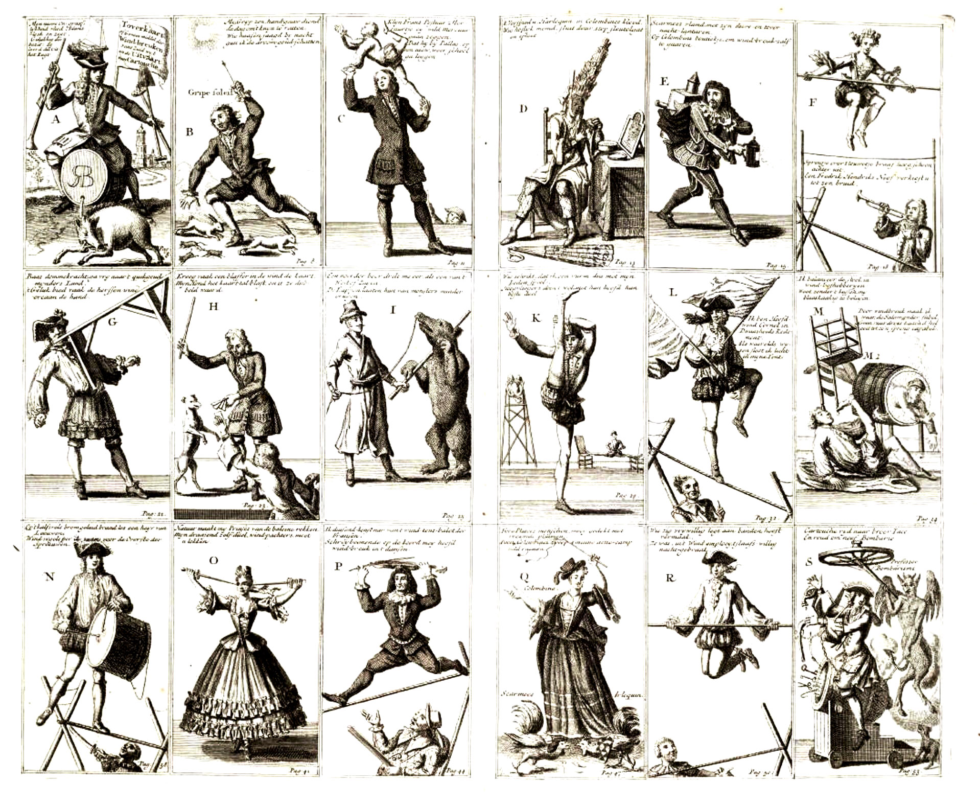 Alphabet 1720 hollande Des Acrobates formant les lettres de l alphabet dessin datant de 1720 Pays
