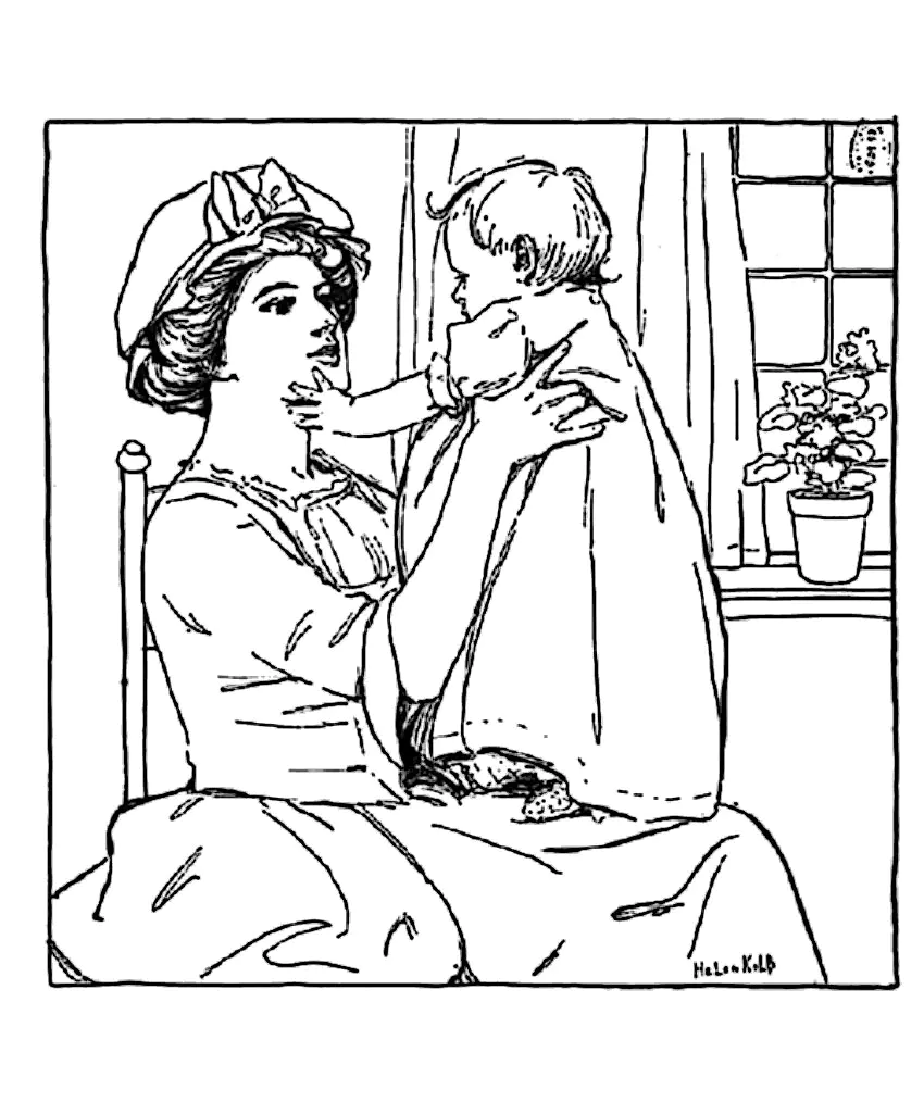 Dessin mere et fille vintage (Coloriage à imprimer pour adultes)