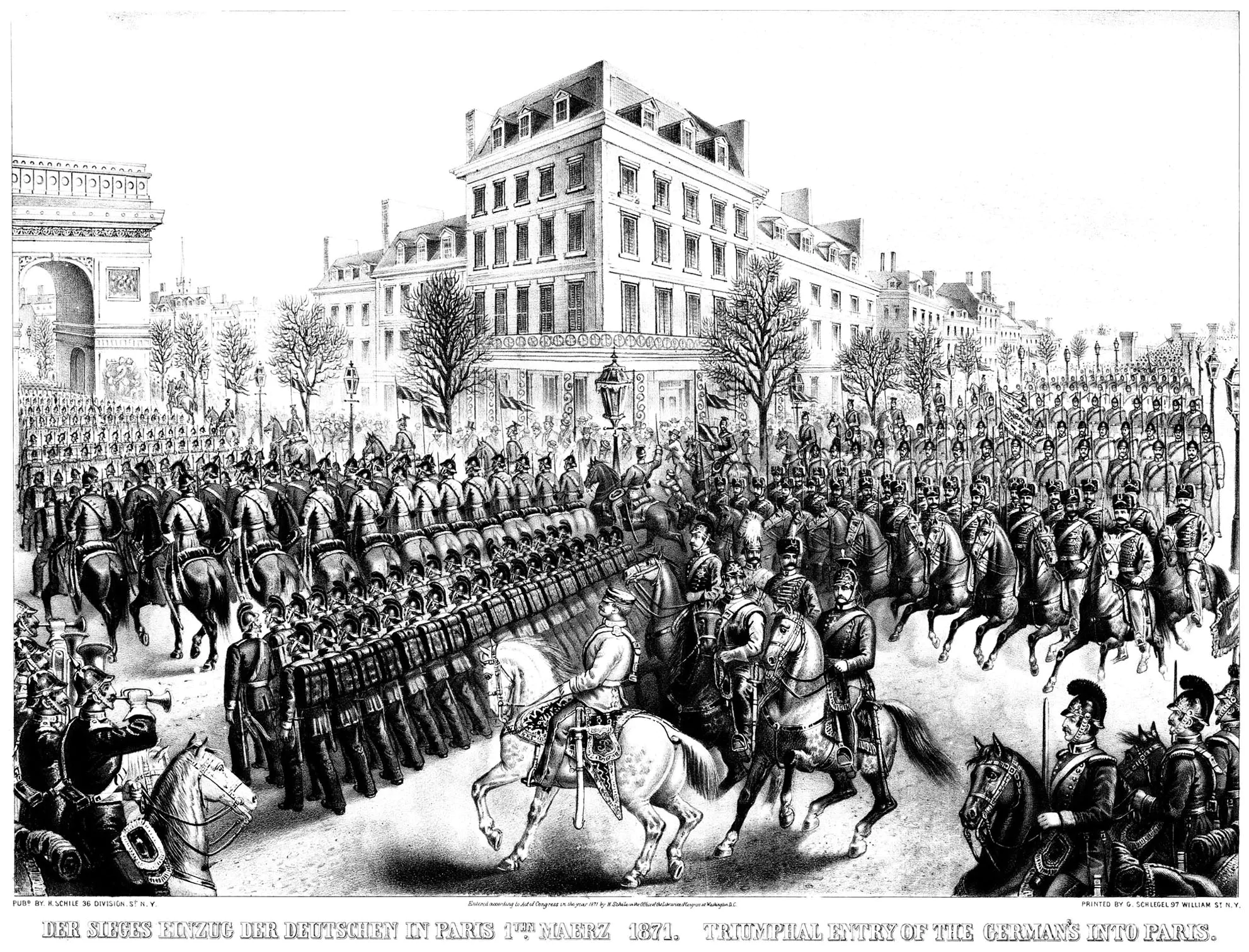 Entree allemands siege paris - 1870 (Coloriage Vintage à imprimer pour adultes)