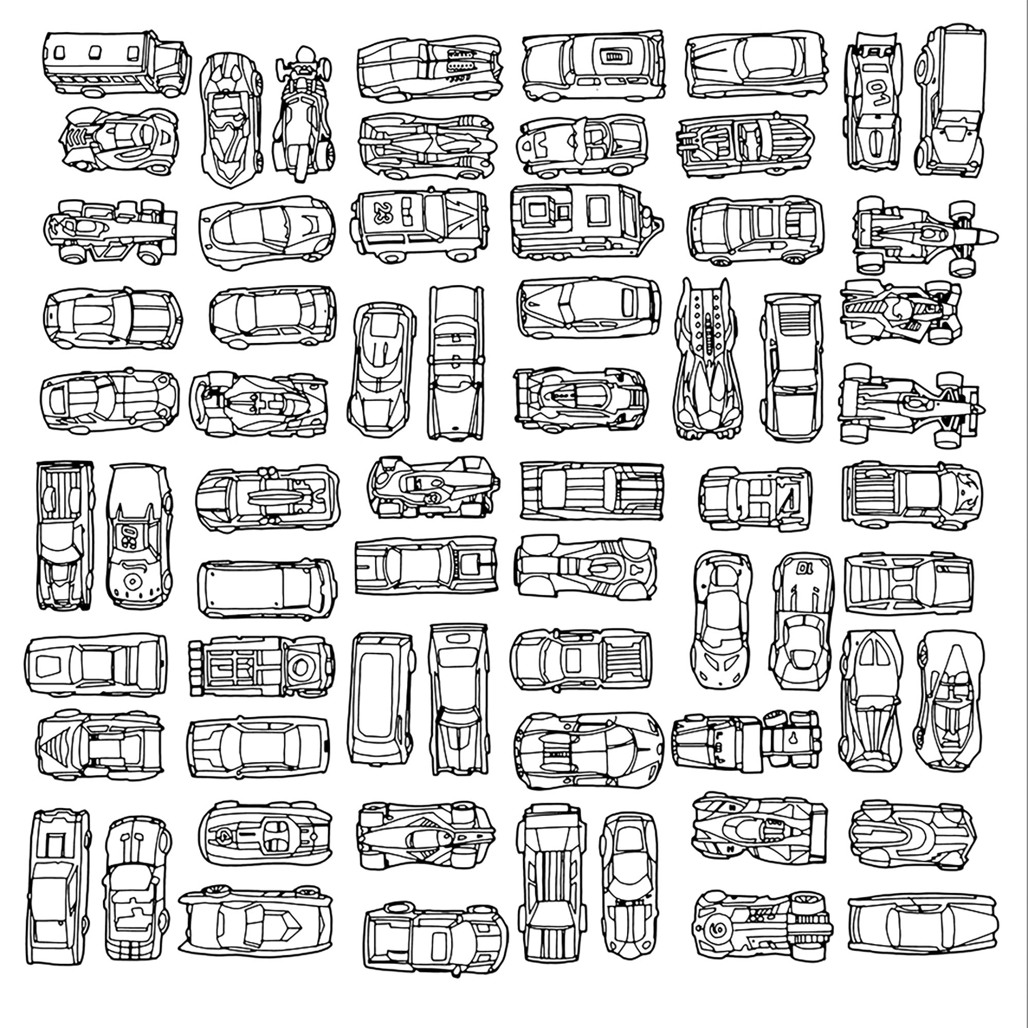 Collection de plusieurs modèles de petites voitures de toutes années