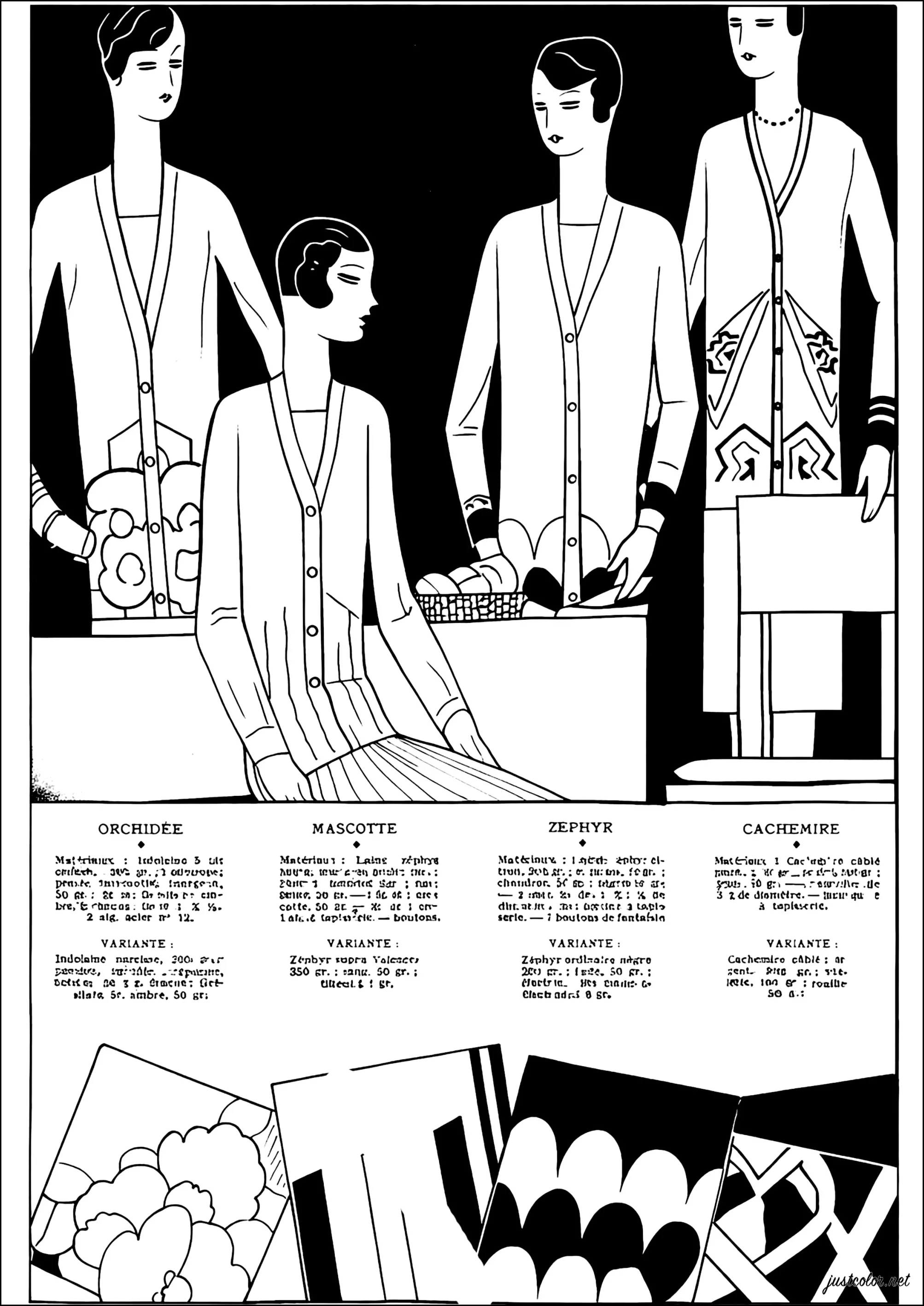 Mode Élégante des Années Trente en France (Coloriage Vintage à imprimer pour adultes)