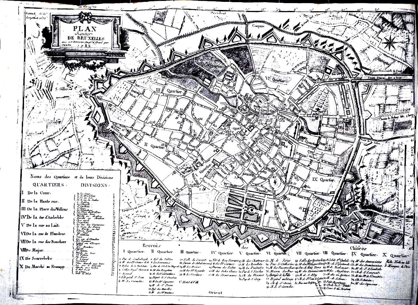 Plan du Bruxelles de 1783. Les zones étant bien délimitées, parfait pour un coloriage complexe