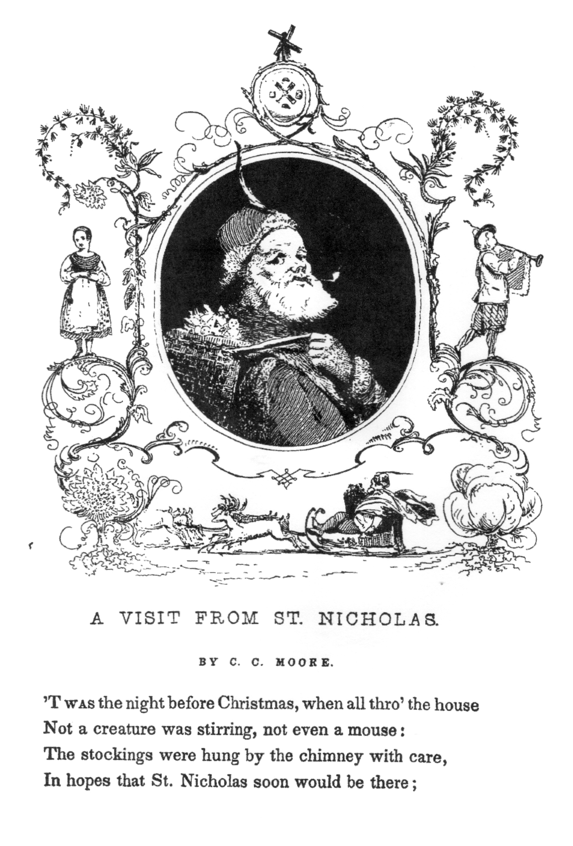 Voici la toute première représentation de Santa Claus (Père Noël) en 1840. Cette image peut être coloriée pour Noël, ou à toute autre période de l'année !