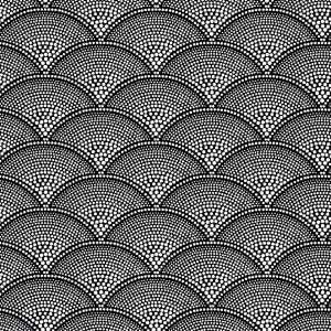 Un papier peint ancien mis en noir & blanc et négatif : plein de petites zones circulaires à colorier ! Attention patience requise ! (Coloriage Vintage)