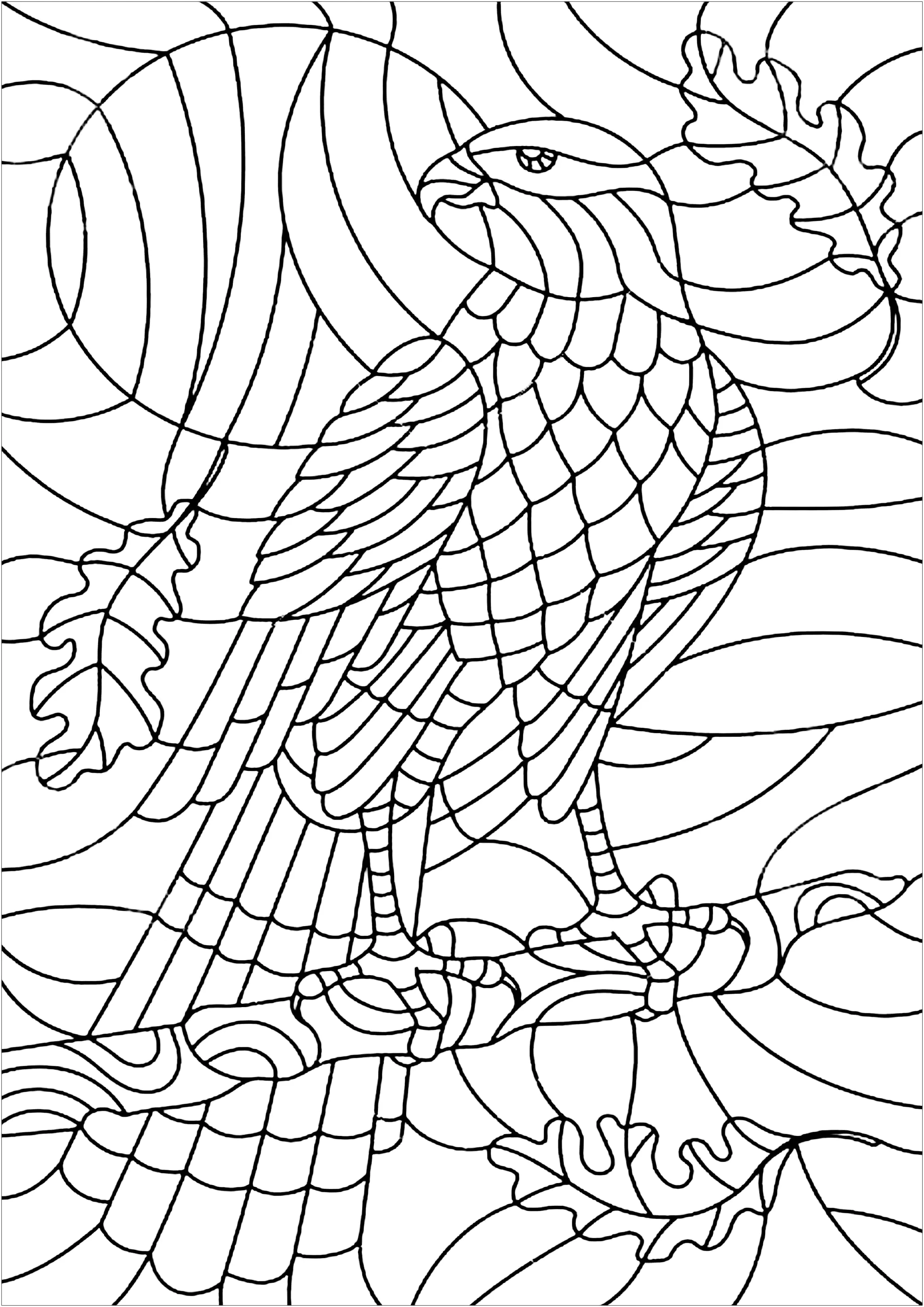 Vitrail Aigle (Coloriage de Vitraux à imprimer pour adultes)