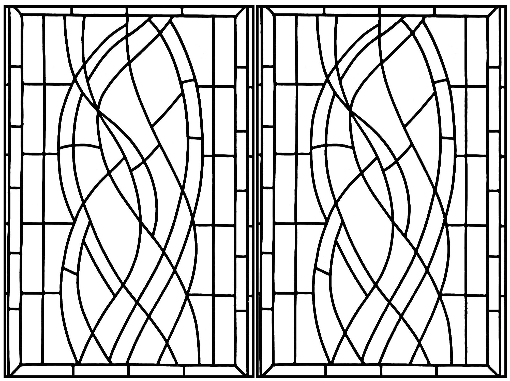 Coloriage créé à partir d'un vitrail Art Deco repéré dans un Hôtel à Madrid (version complexe)