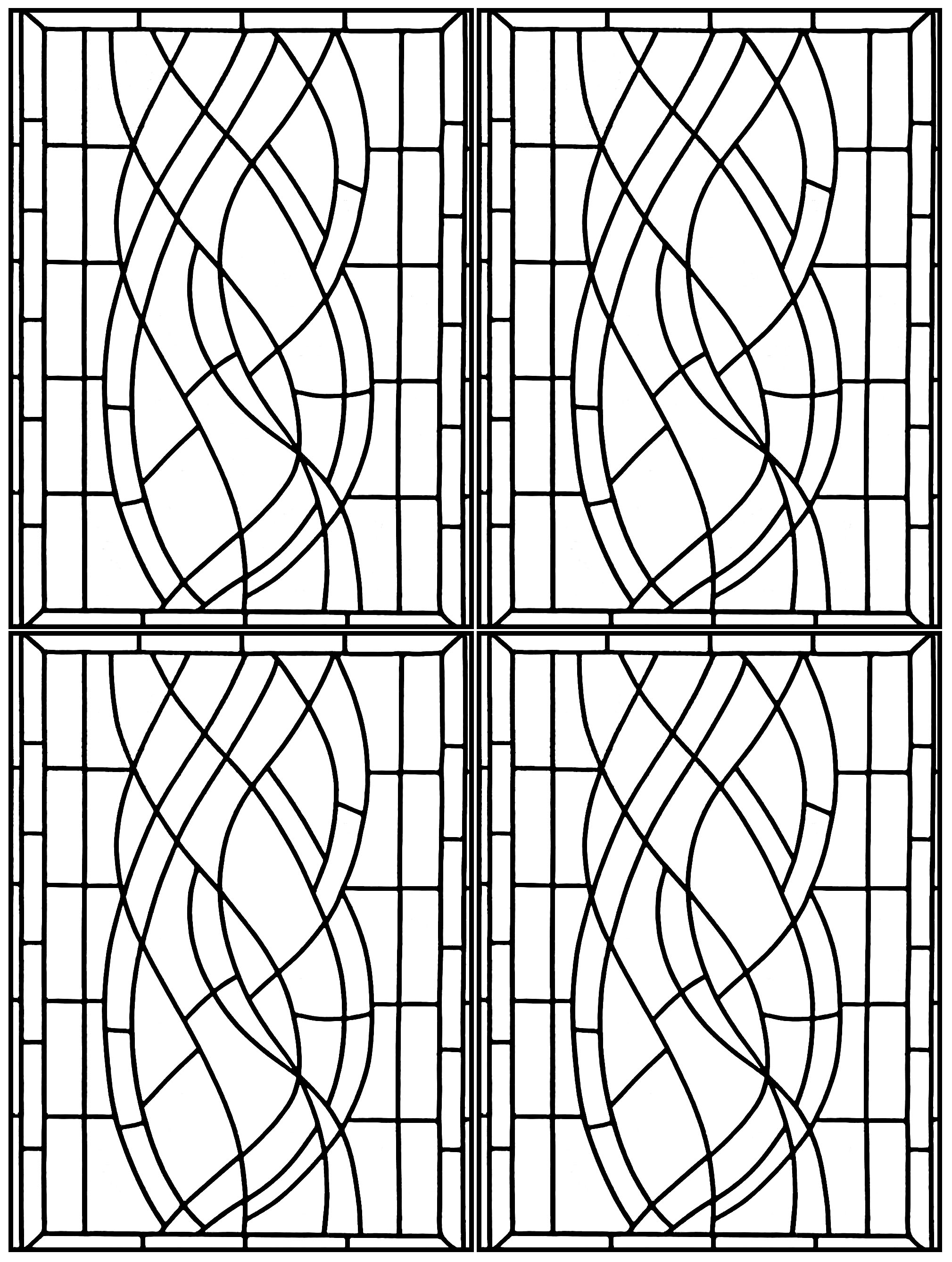 Coloriage créé à partir d'un vitrail Art Deco repéré dans un Hôtel à Madrid (version très complexe)