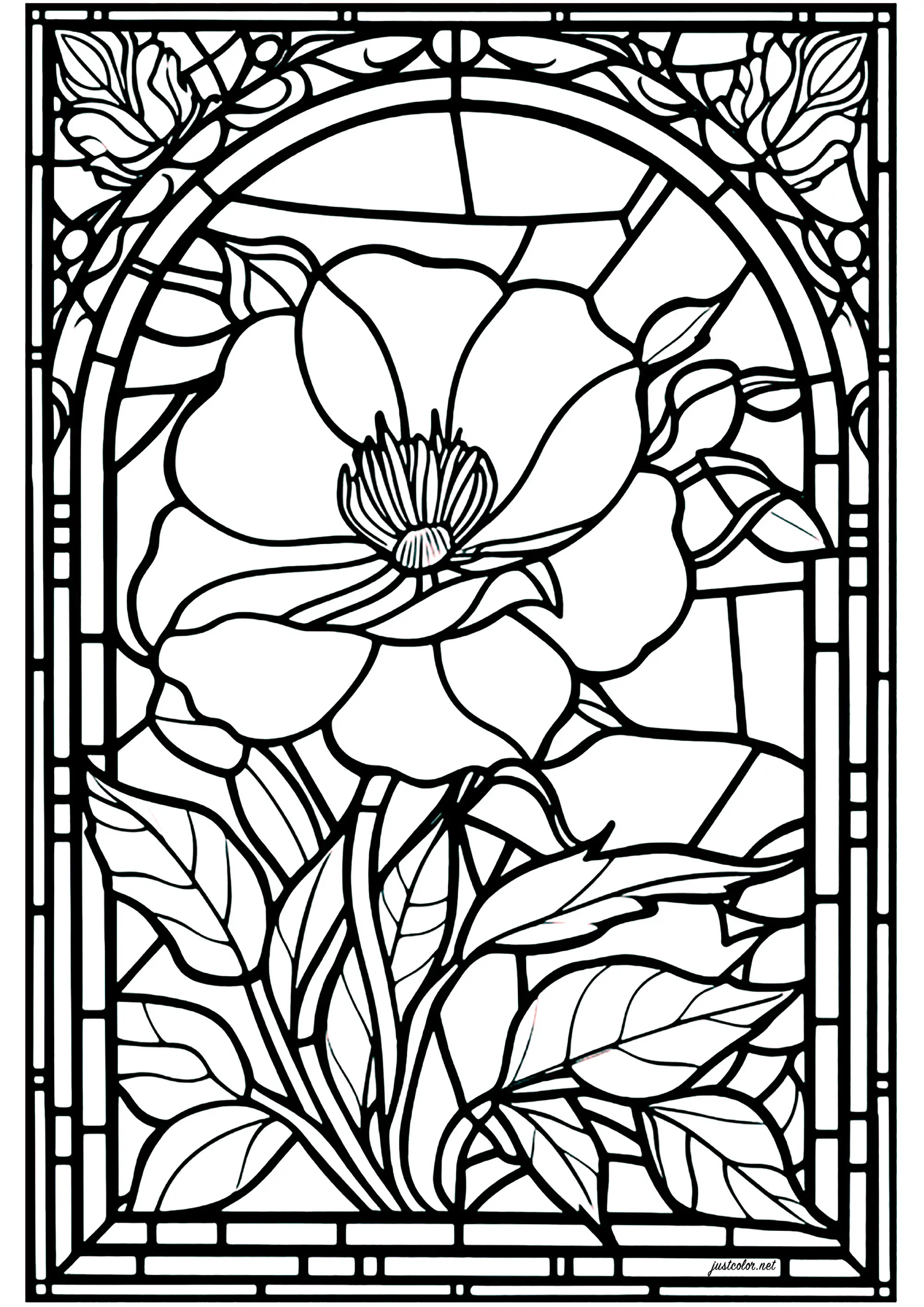 Vitrail fleur - 3 (Coloriage de Vitraux à imprimer pour adultes)