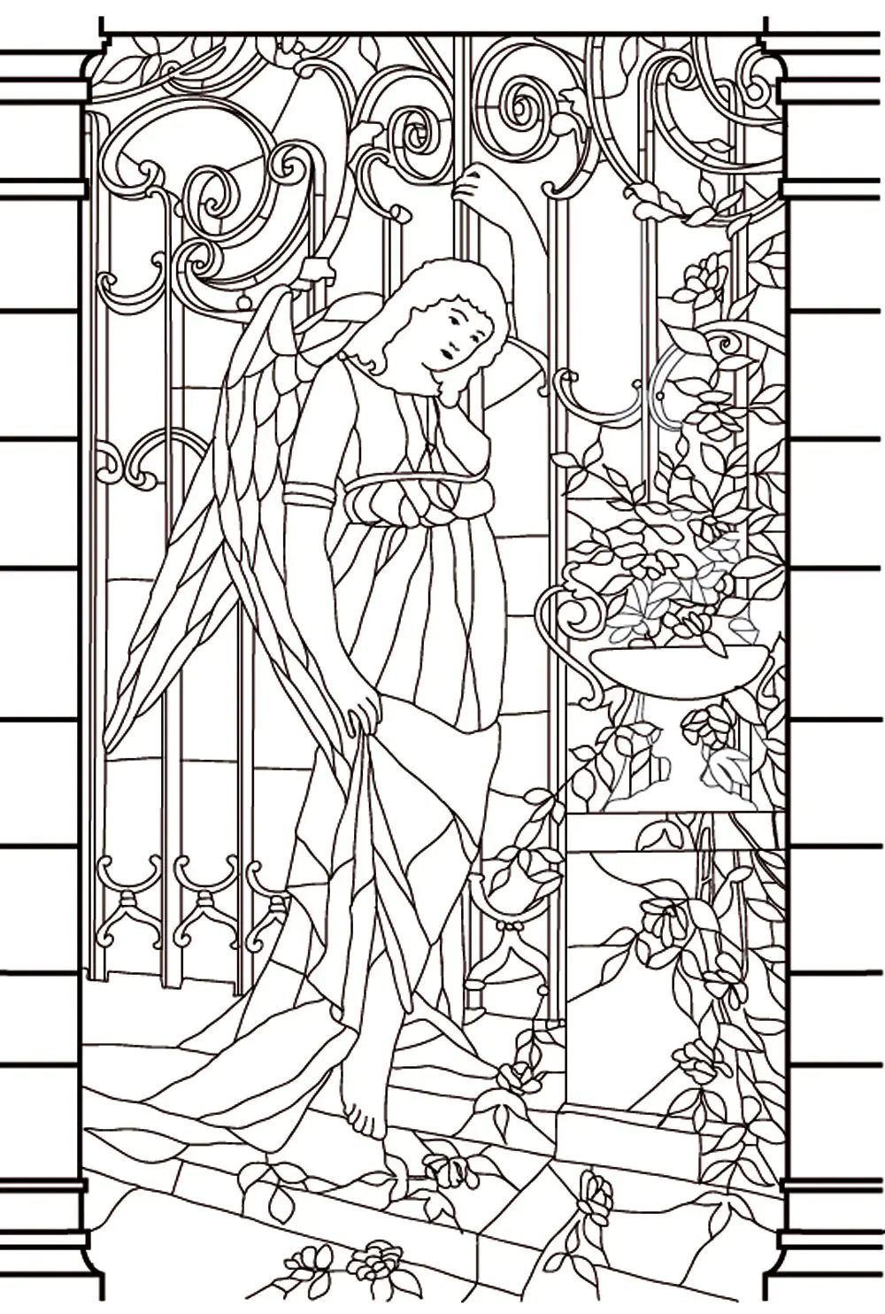 Vitrail moyen age (Coloriage de Vitraux à imprimer pour adultes)