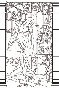 Coloriage de Vitraux à imprimer pour adultes : Vitrail-moyen-age