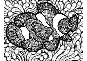 Coloriage de Zentangle à imprimer pour adultes : Lignes du poissons
