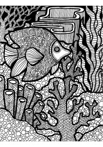 Coloriage de Zentangle à imprimer pour adultes : Les lignes du récif