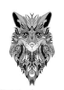 Coloriage de à imprimer pour adultes : Zentangle-loup-krissy