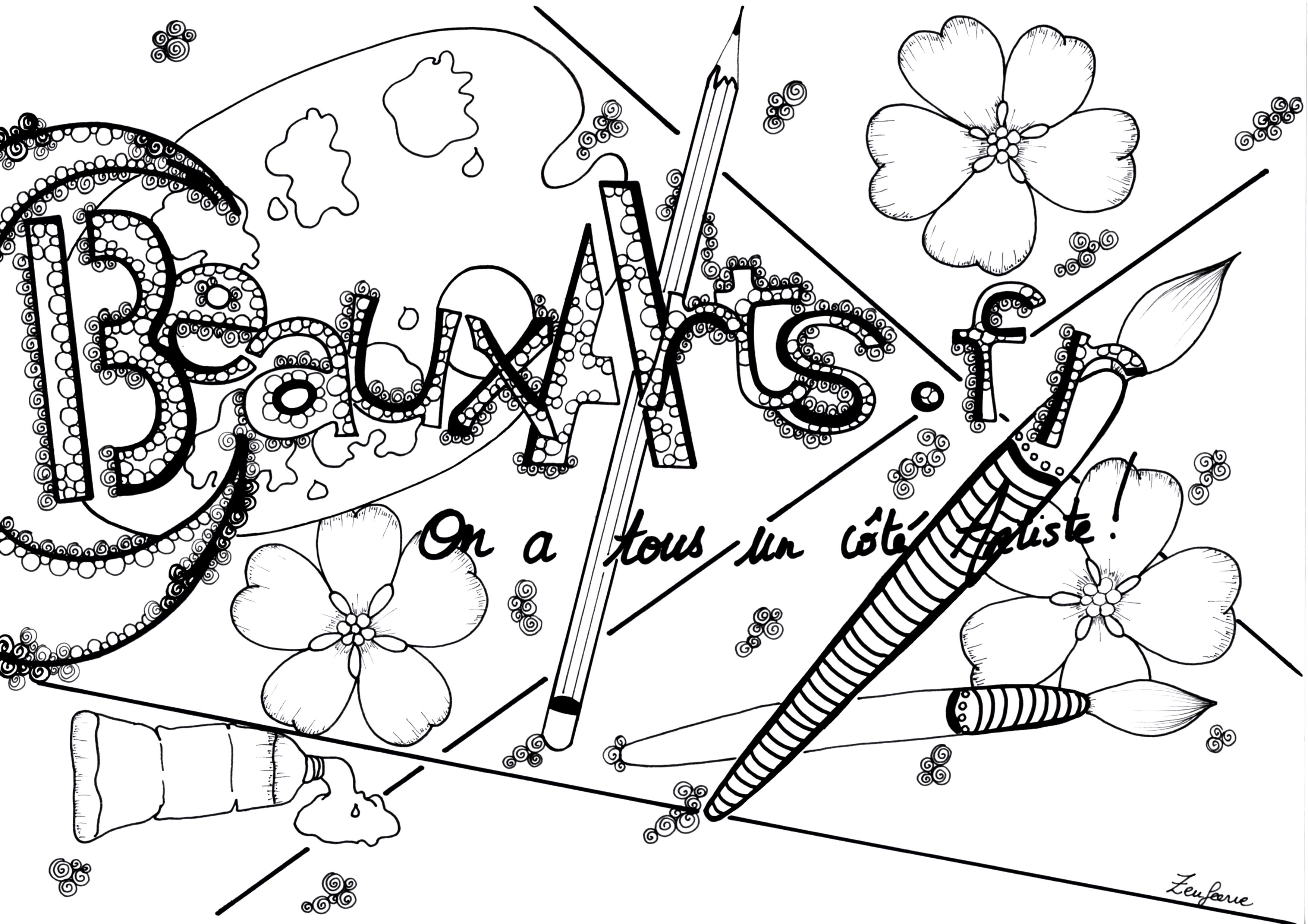 Coloriage pour le site Beaux. Arts.fr, style Zentangle, Artiste : Zen Feerie