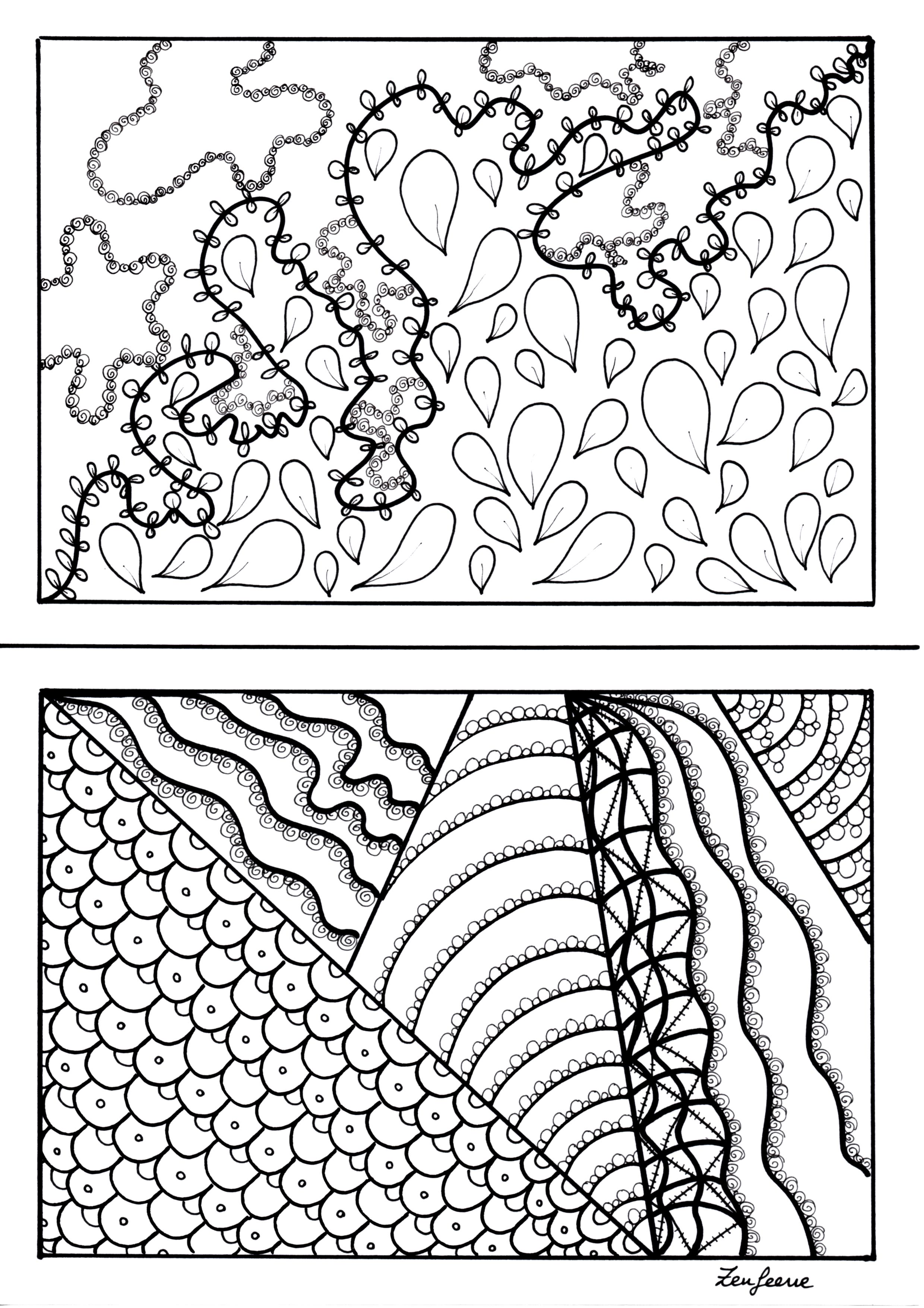 2 coloriages format A5, style Zentangle, Artiste : Zen Feerie