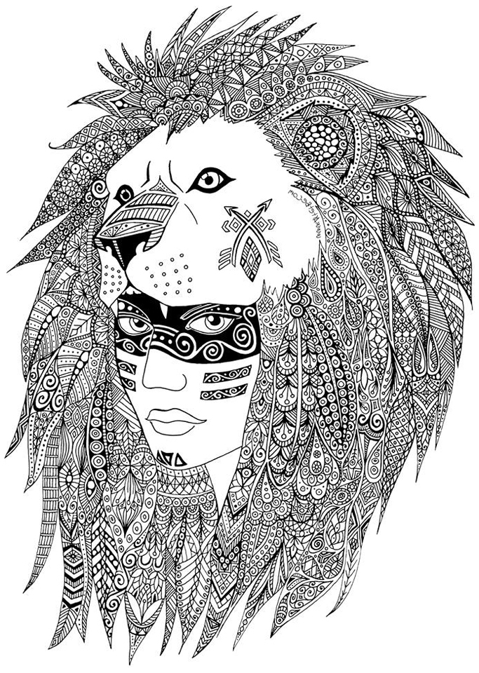 Un chef d'une tribus indienne réalisé avec coeur et Zentangles.