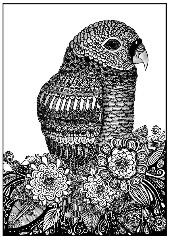 Ce coloriage répète des motifs Zentangle comme un perroquet !, Artiste : Art&Be