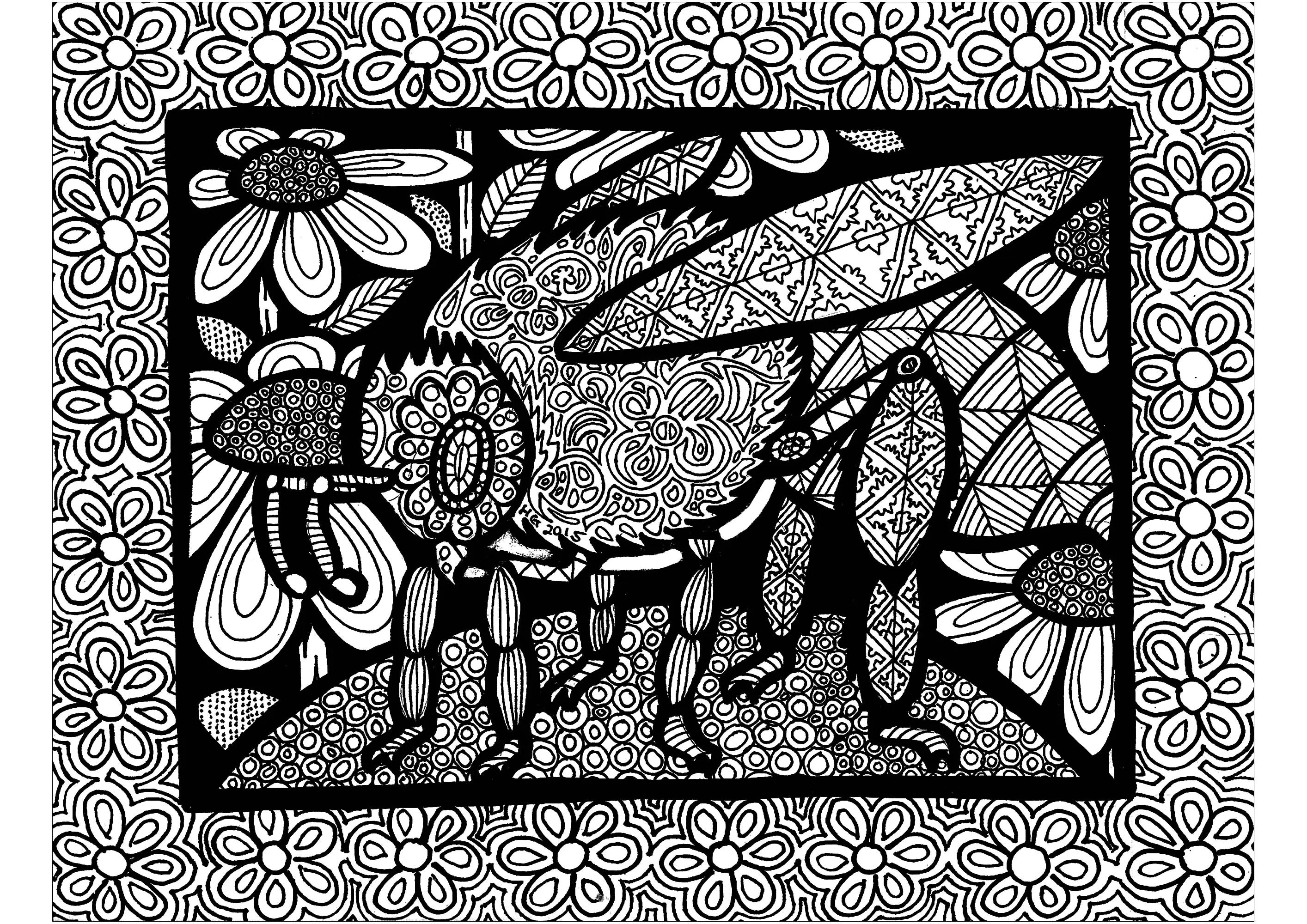Les lignes de l'abeille (Coloriage de Zentangle à imprimer pour adultes)