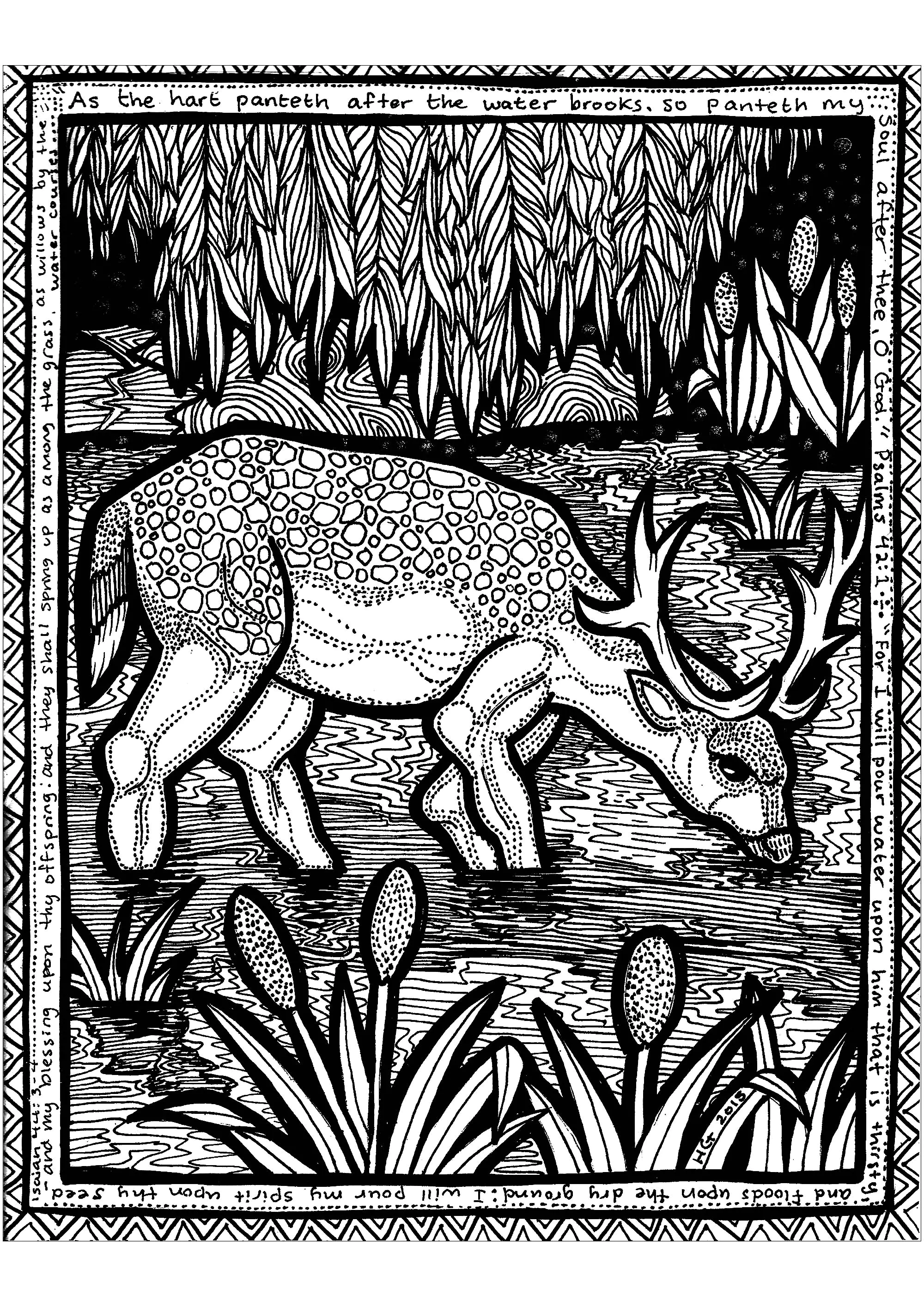 Les lignes du cerf (Coloriage de Zentangle à imprimer pour adultes)