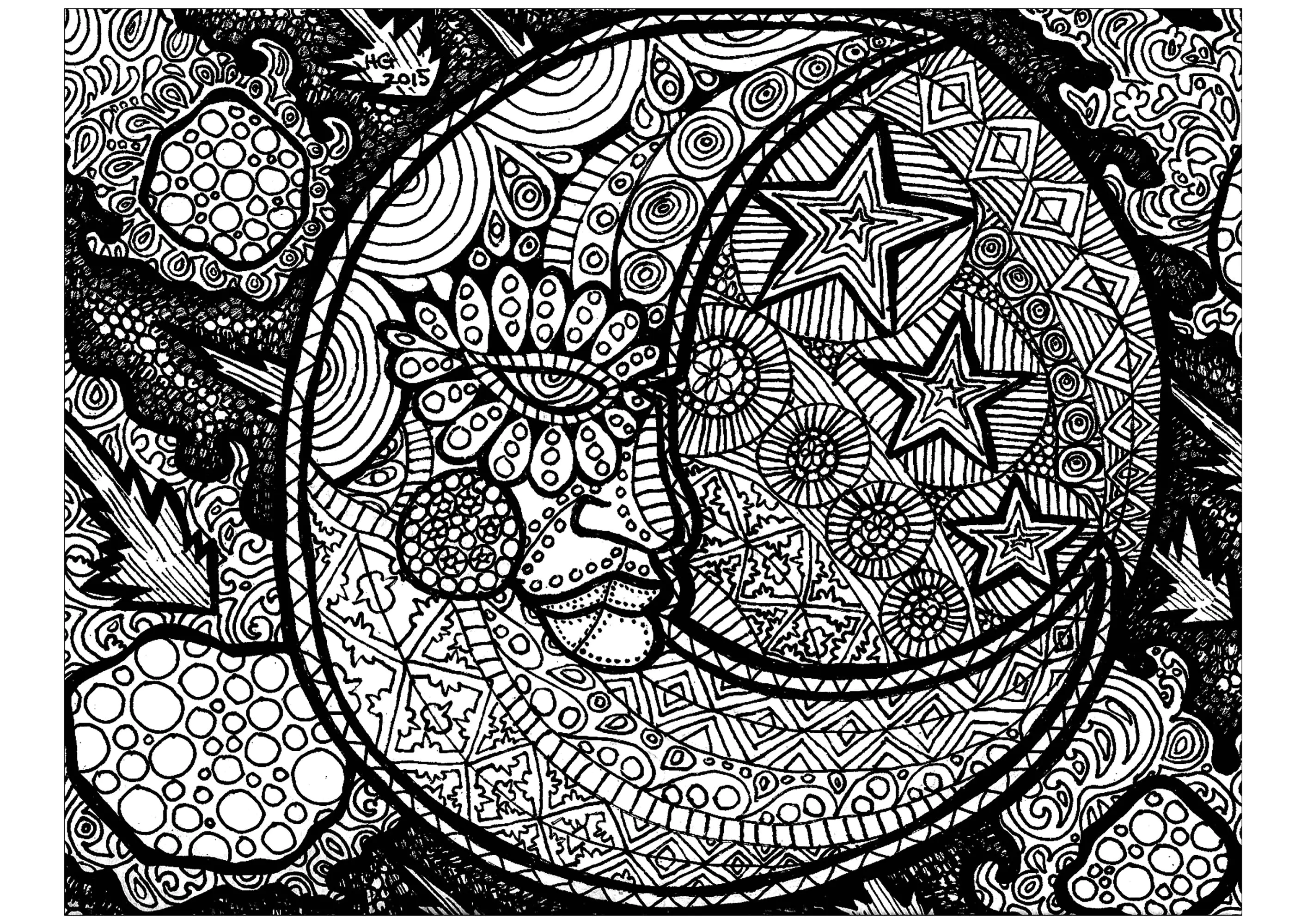 Motifs lunaires (Coloriage de Zentangle à imprimer pour adultes)