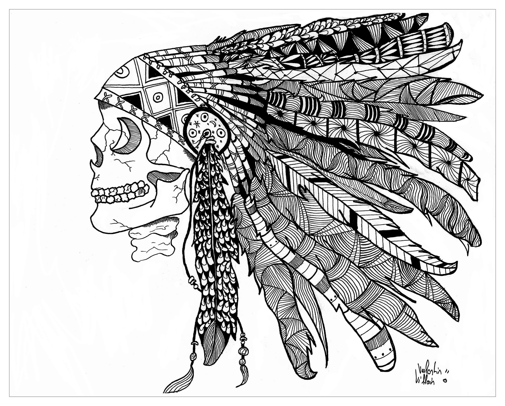 Zentangle d'un indien original, Artiste : Valentin