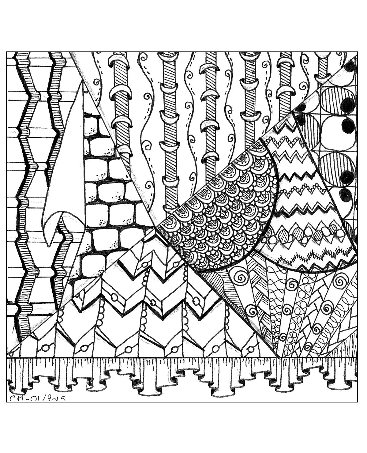 'Illusion n°2', coloriage original style Zentangle, Artiste : Cathy M