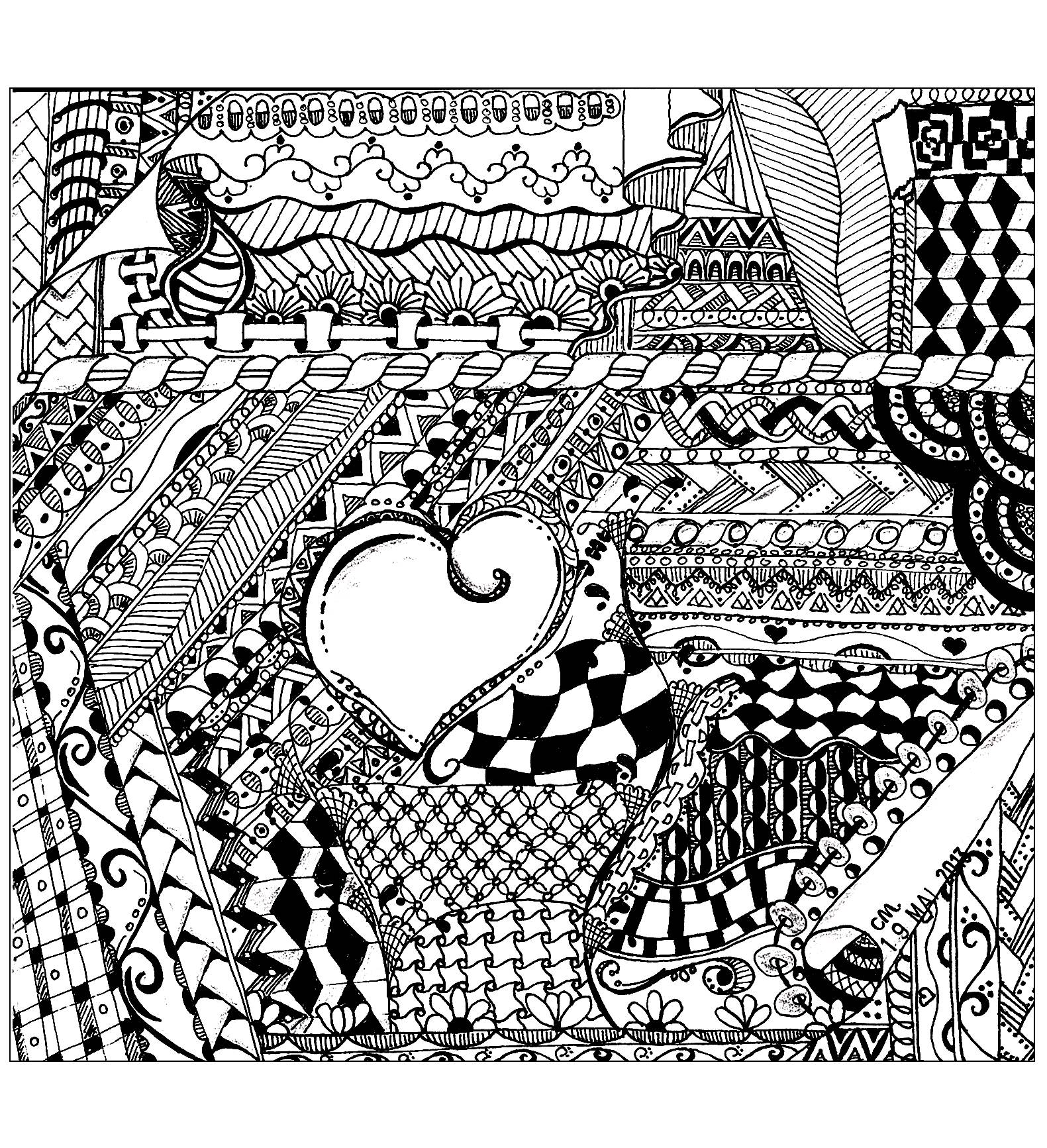 'Lâcher prise', coloriage original style Zentangle, Artiste : Cathy M