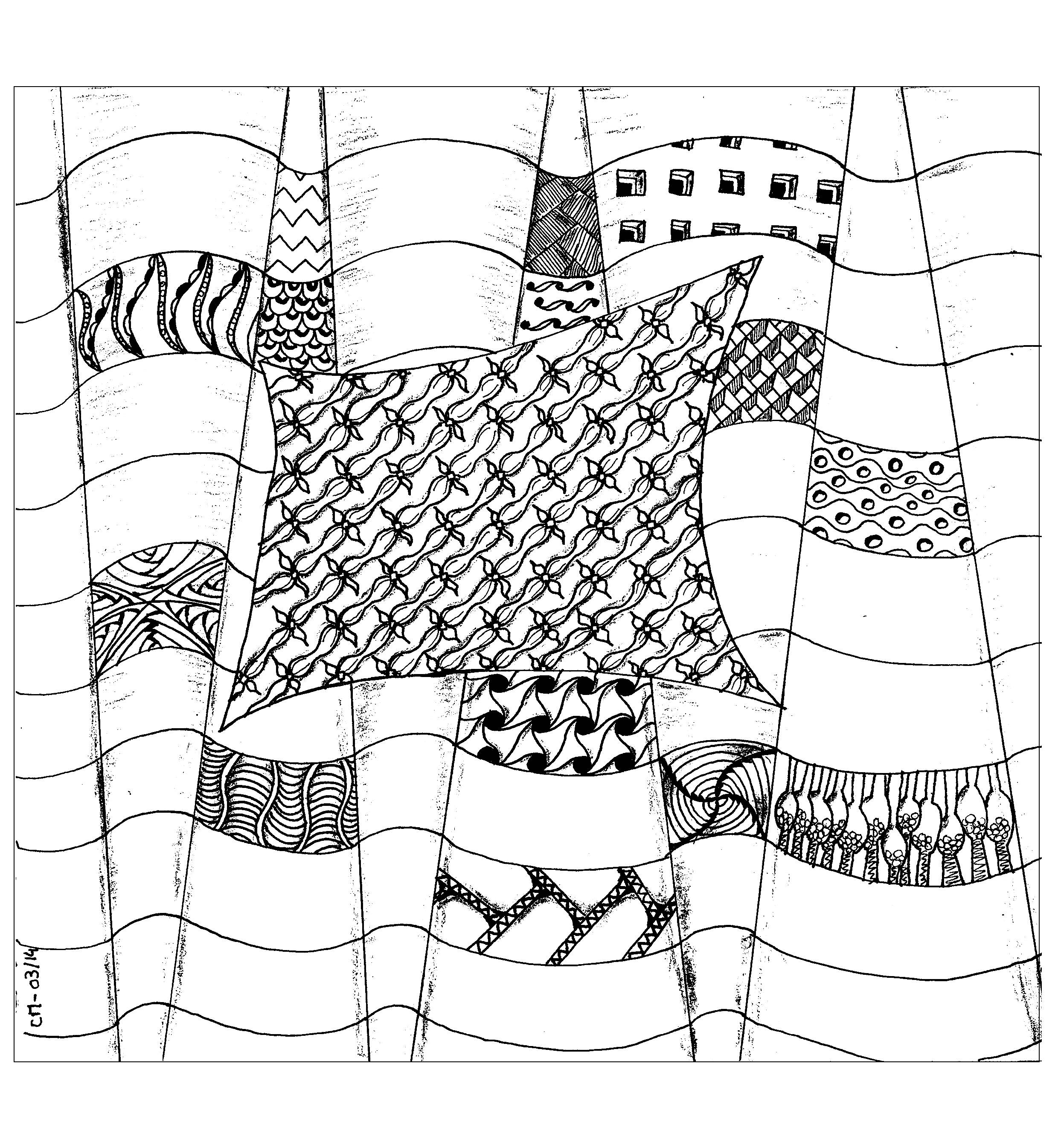 'Abstraction', coloriage original style Zentangle, Artiste : Cathy M