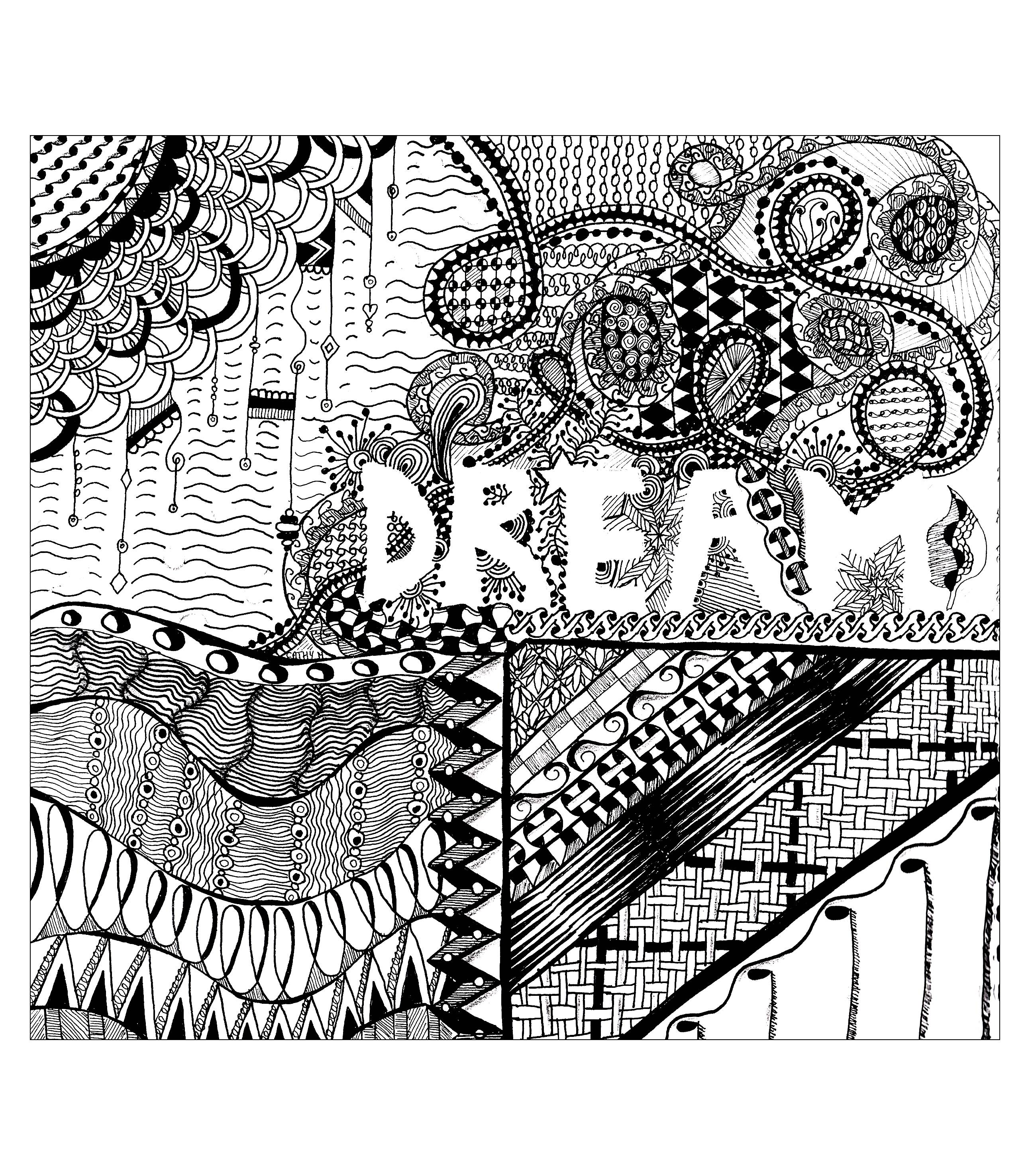 'Dream', coloriage original style Zentangle