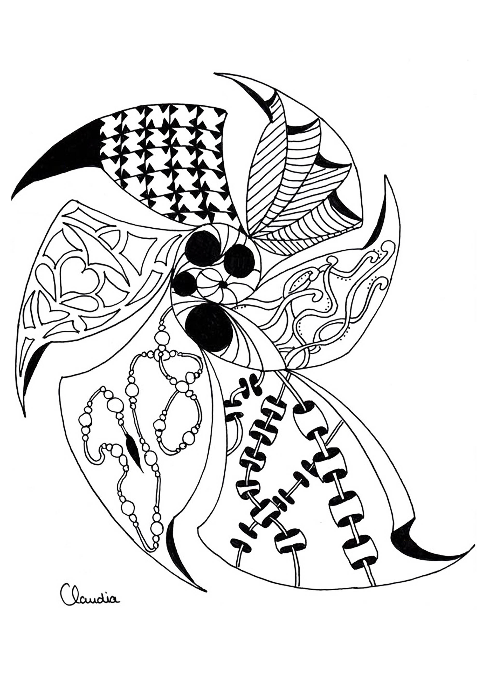 'Just Imagine', coloriage original style Zentangle, Artiste : Cathy M