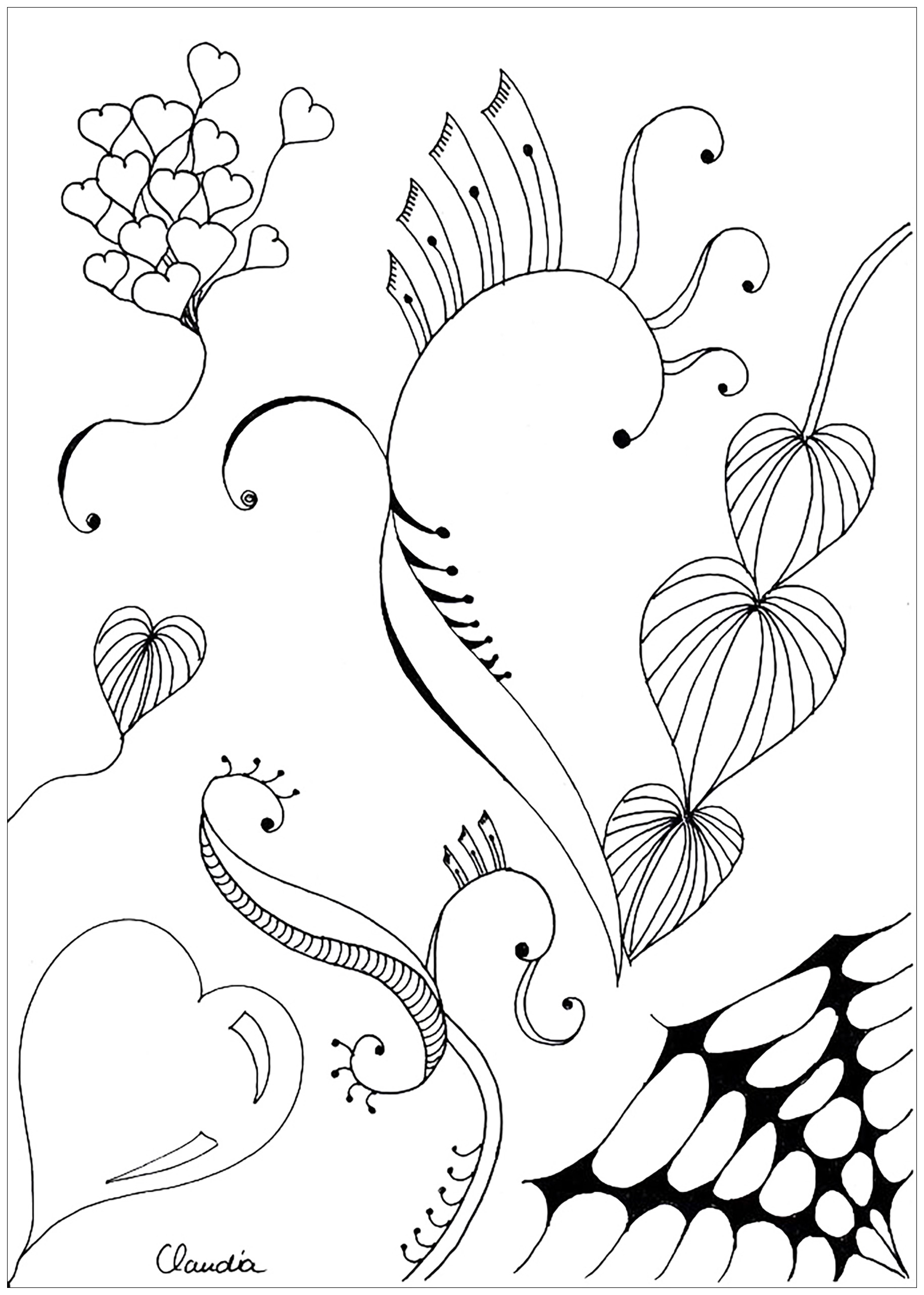 Simple Zentangle d'inspiration végétale, Artiste : Claudia