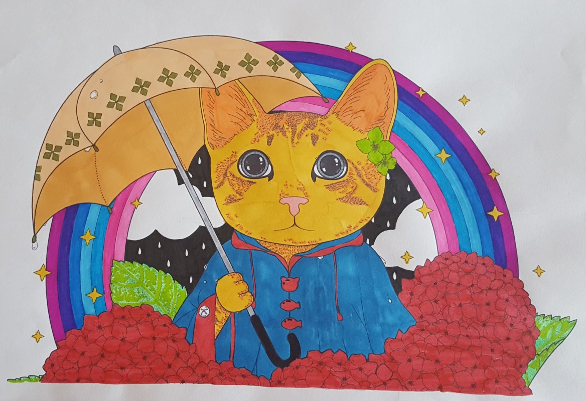 Cat to print for free : Rainbow cat - Cats Kids Coloring Pages