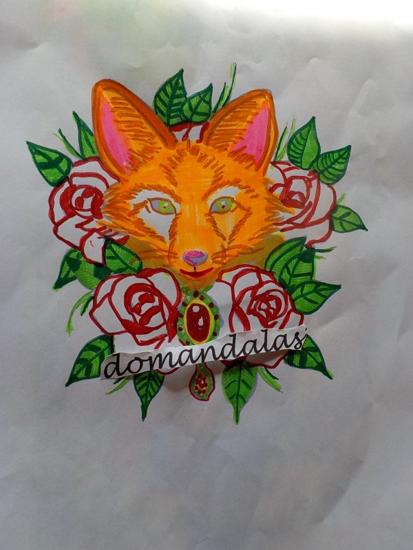 Cute fox with roses - Foxes Adult Coloring Pages