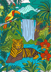 Werk von Anonym nach Tigre majestueux sous une cascade