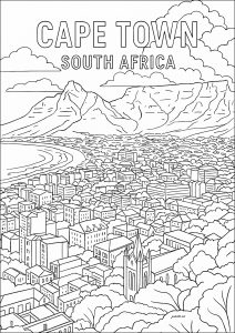 Vista su Città del Capo, Sudafrica (Pagina Africa da Colorare)