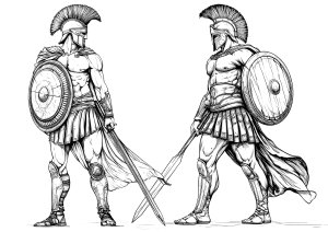 Due Hopliti: Guerrieri nell'Antica Grecia. (Pagina Grecia Antica da Colorare)