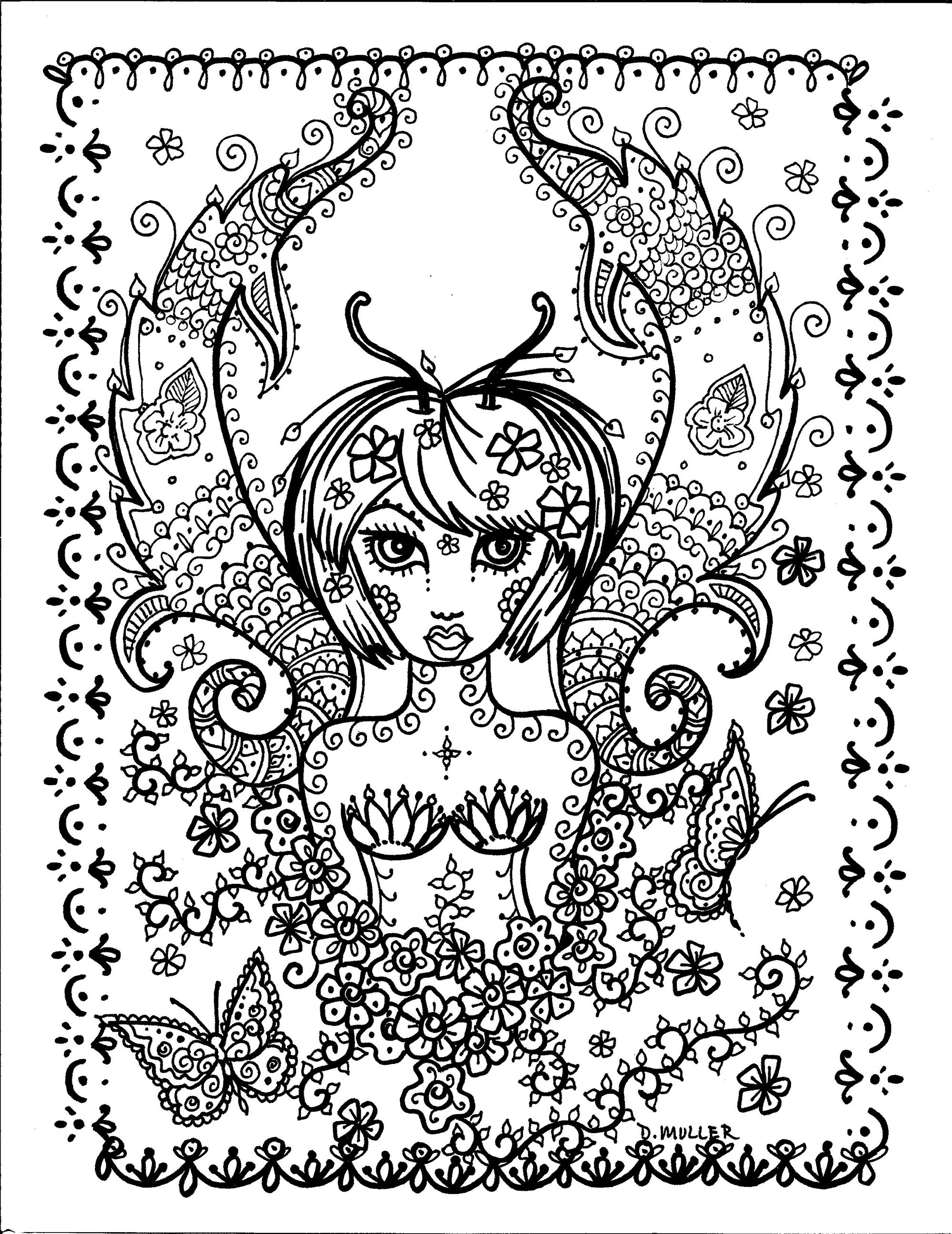 La ragazza farfalla. Ed ecco un personaggio femminile, un incrocio tra una donna e una farfalla...Le sue ali sono splendidamente decorate e sta a voi colorarle.Questa strana creatura è circondata da motivi floreali e astratti... un ottimo modo per far volare la fantasia!, Artista : Deborah Muller La ragazza farfalla. Ed ecco un personaggio femminile, un incrocio tra una donna e una farfalla...Le sue ali sono splendidamente decorate e sta a voi colorarle.Questa strana creatura è circondata da motivi floreali e astratti... un ottimo modo per far volare la fantasia!, Artista : Deborah Muller
