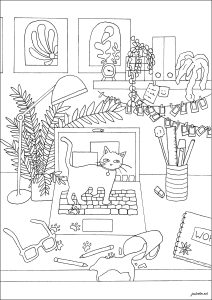 Chat su laptop (Pagina Anti-stress / Zen da Colorare)