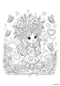 Bambino con capelli fioriti (Pagina Anti-stress / Zen da Colorare)