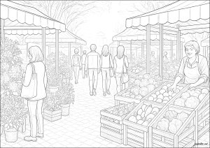 Una vivace passeggiata nel mercato (Pagina Anti-stress / Zen da Colorare)